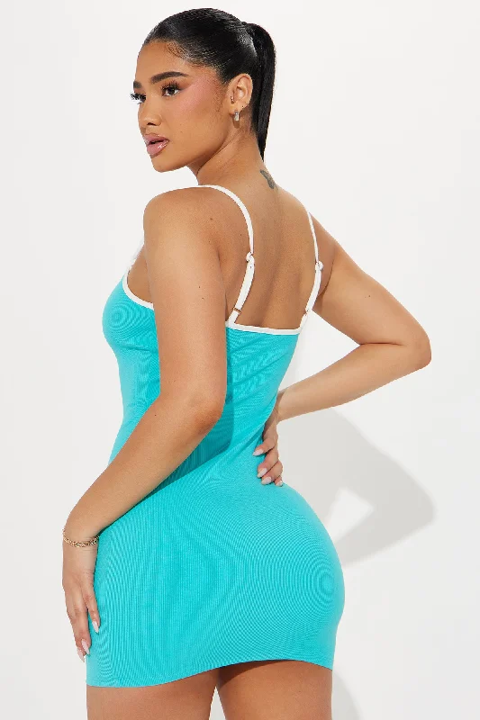 Catch A Vibe Ribbed Micro Mini Dress - Turquoise