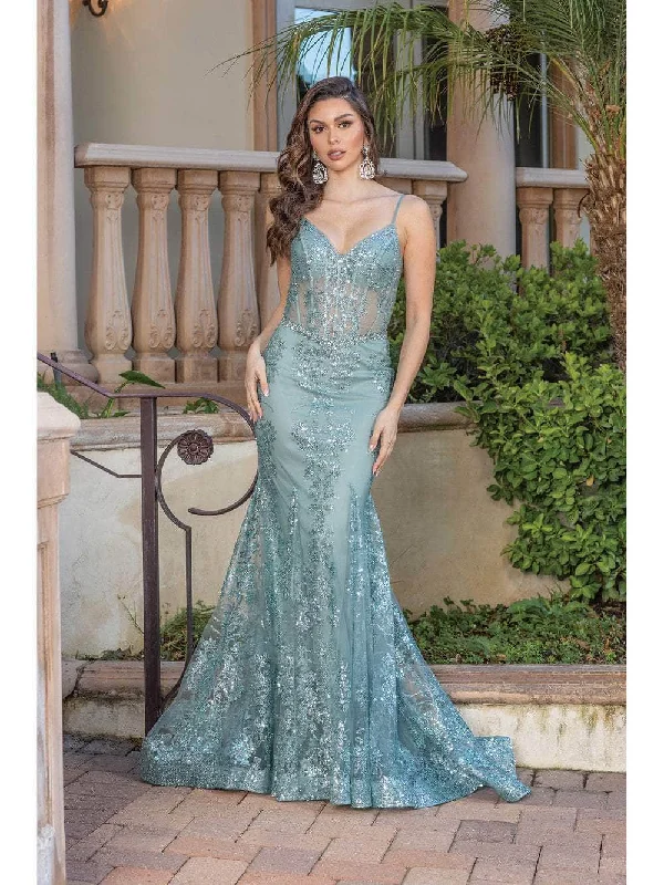 Dancing Queen - 4118 Sheer Corset Bodice Embellished Simple Prom Gown