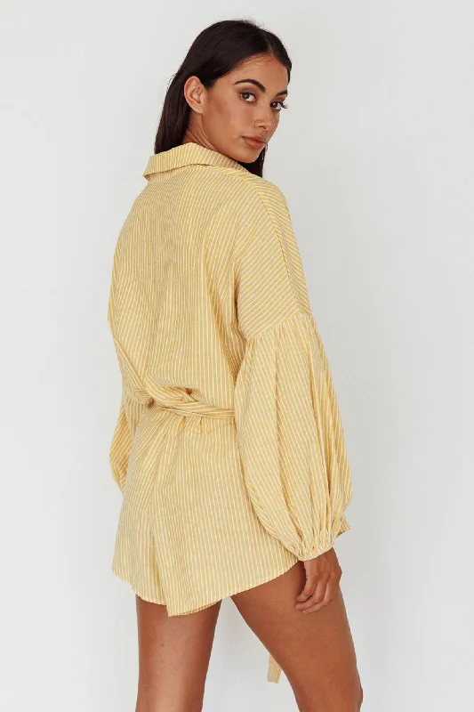 Daytona Beach Long Sleeve Shirt Romper Yellow Stripe