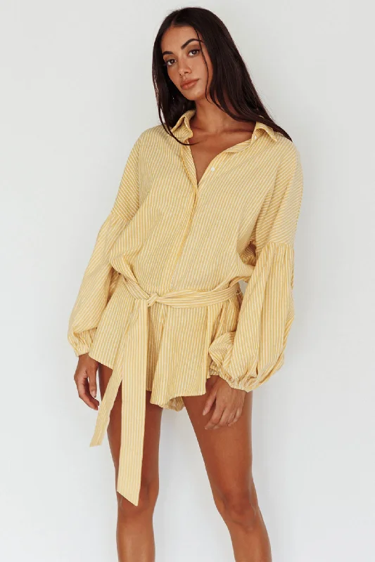 Daytona Beach Long Sleeve Shirt Romper Yellow Stripe