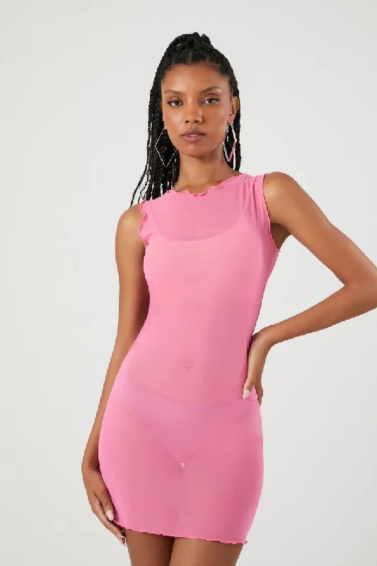 Forever 21 Women's Lettuce-Edge Bodycon Mini Dress Hot Pink