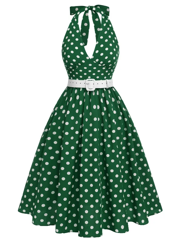 Green 1950s Polka Dot Halter Dress