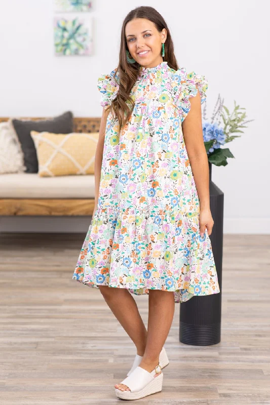 Ivory Multicolor Floral Print Dress