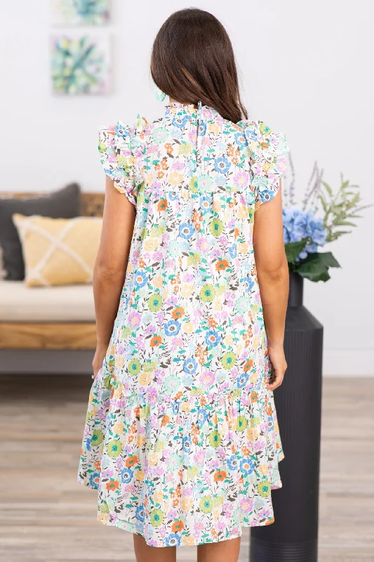 Ivory Multicolor Floral Print Dress