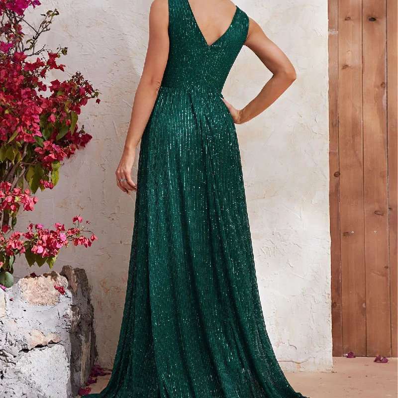 NiDELL New Cross-Border Dress Sequined Sleeveless V-neck Prom Party Dress Fishtail Dress Floor-Length Dress-Mgt574