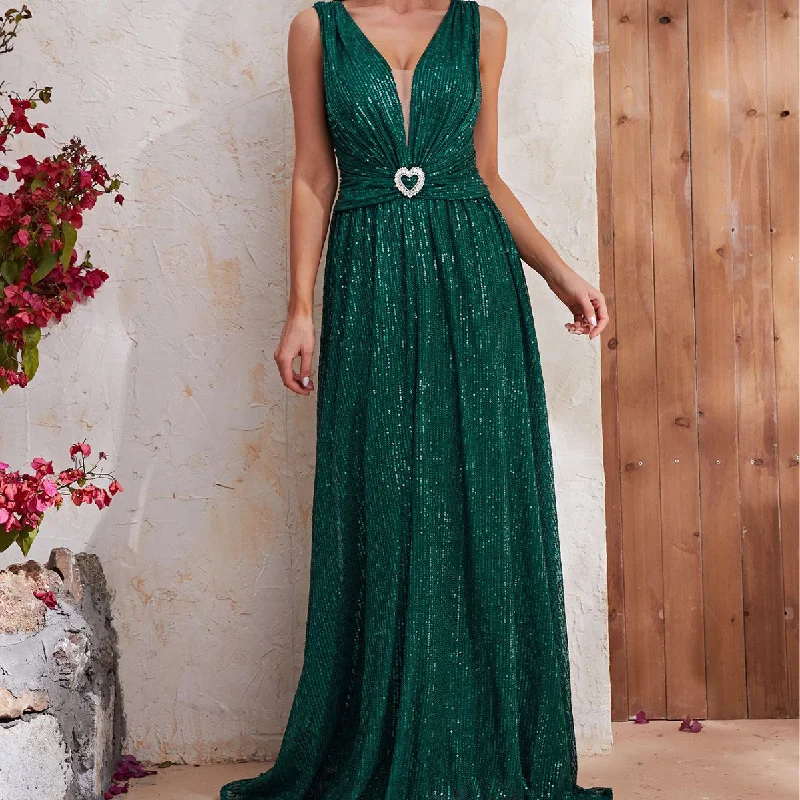 NiDELL New Cross-Border Dress Sequined Sleeveless V-neck Prom Party Dress Fishtail Dress Floor-Length Dress-Mgt574