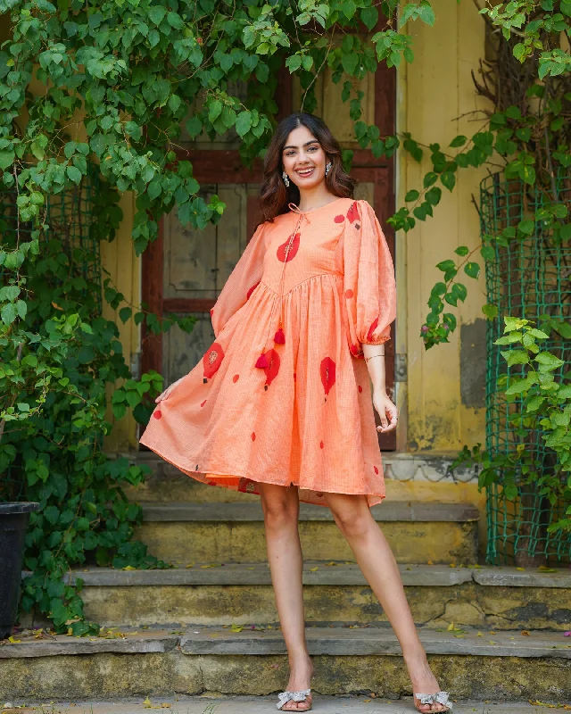 Peach Handpainted Short Dress