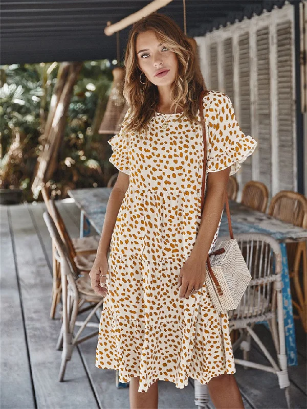 Spring Ruffle Sleeve Polka Dot Light Mature Dress