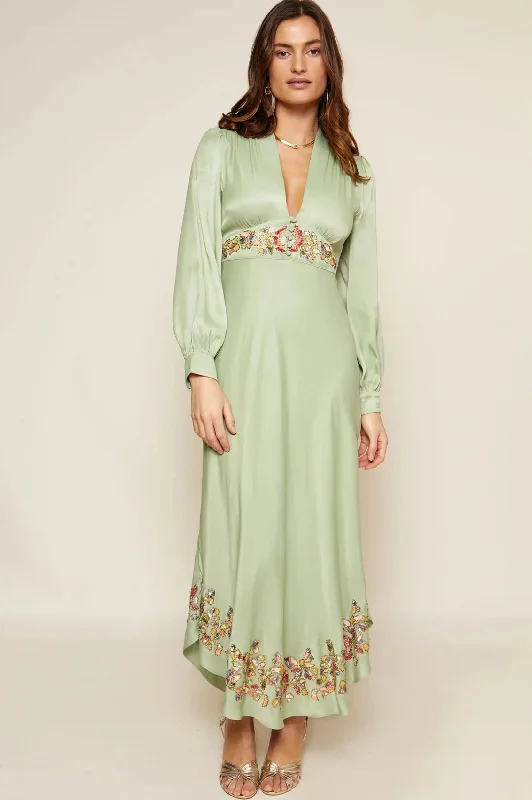 Trula Embellished Dress in Green Waterblossom