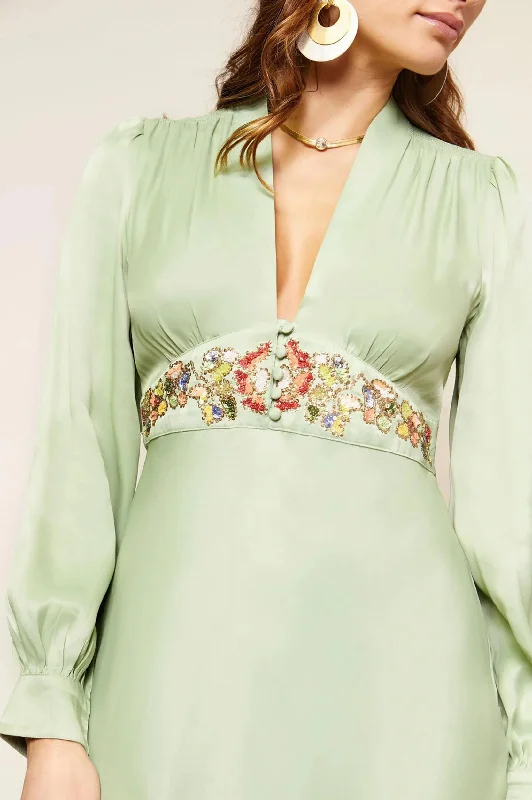 Trula Embellished Dress in Green Waterblossom