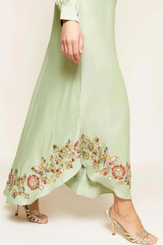 Trula Embellished Dress in Green Waterblossom