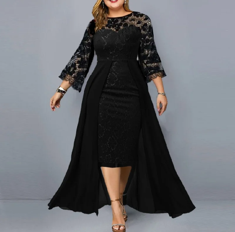 Women's Festival Stitching Embroidered Lace Slim Dress Plus Size