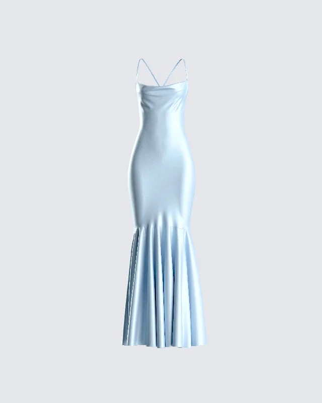 Anya Blue Cowl Low Back Gown