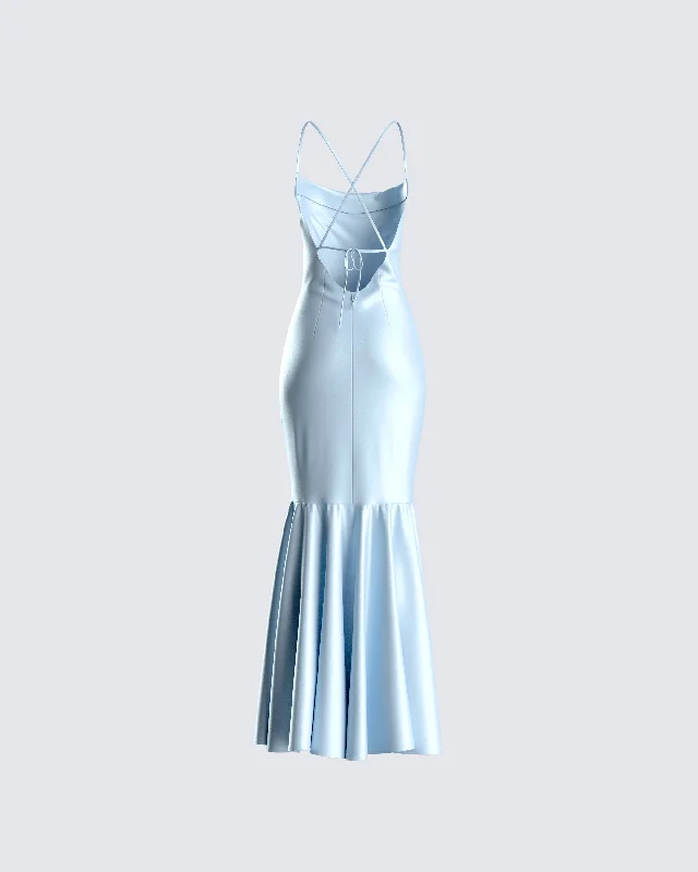 Anya Blue Cowl Low Back Gown