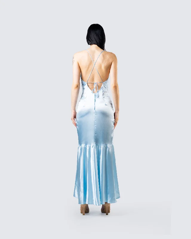 Anya Blue Cowl Low Back Gown