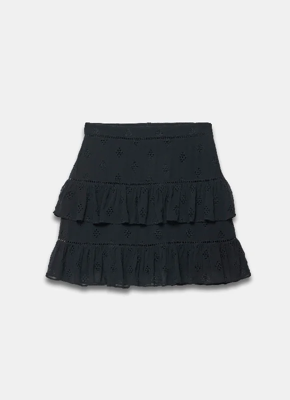 Black Broderie Ruffle Mini Skirt