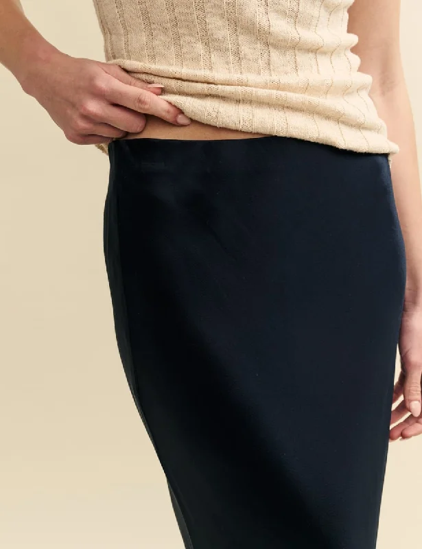 Black Mila Satin Slip Midaxi Skirt