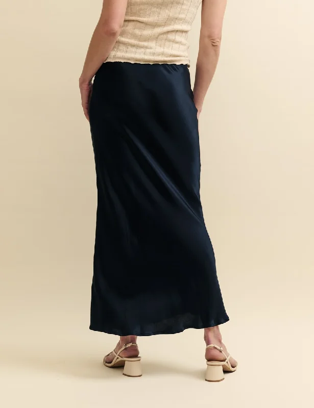 Black Mila Satin Slip Midaxi Skirt