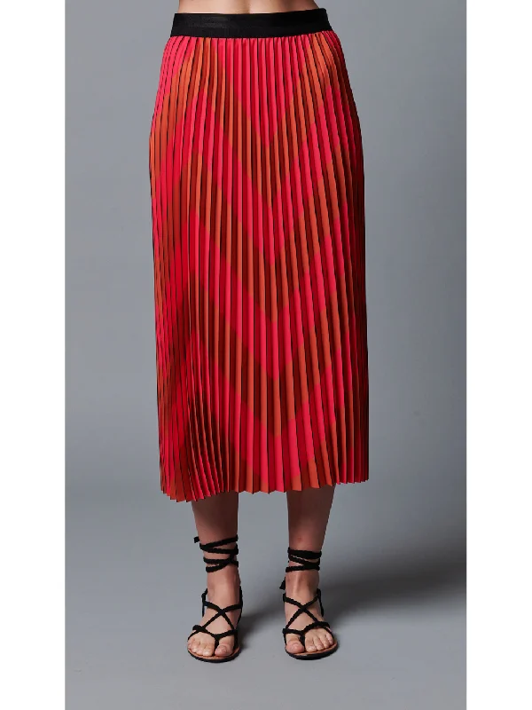 CHEVRON PLEATED SKIRT IN PINK RED