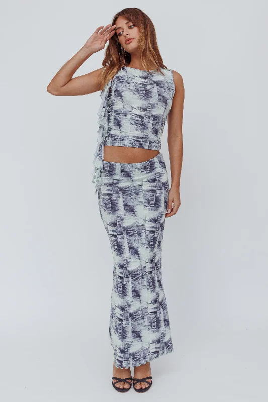 Conspire Print Maxi Skirt Blue Denim