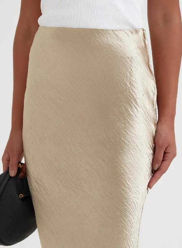 Gold Satin Midaxi Skirt - Silvie