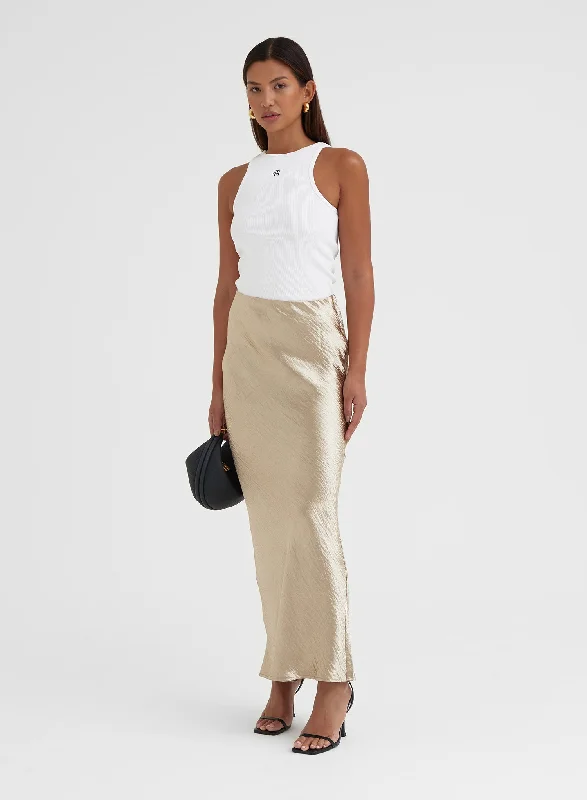 Gold Satin Midaxi Skirt - Silvie