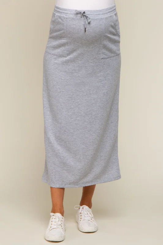 Grey Fleece Drawstring Maternity Maxi Skirt