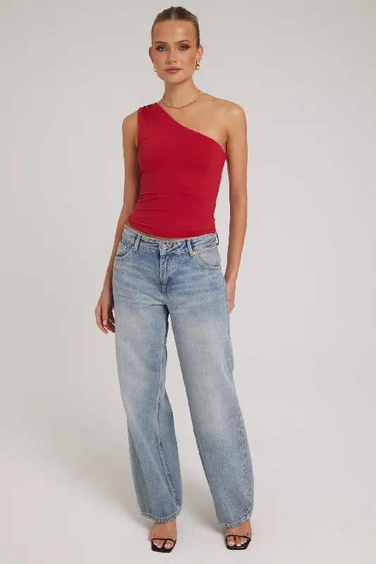 L&t Ruched One Shoulder Top Red