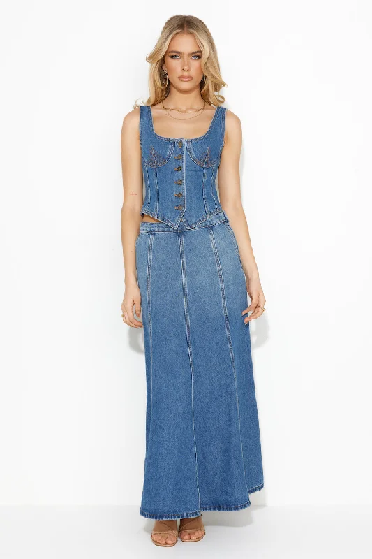 LIONESS Wyoming Denim Skirt Blue Denim