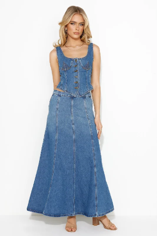 LIONESS Wyoming Denim Skirt Blue Denim