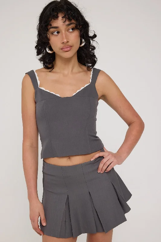 Luck & Trouble Model Me Pleat Mini Skirt Grey