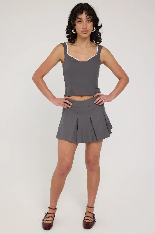 Luck & Trouble Model Me Pleat Mini Skirt Grey