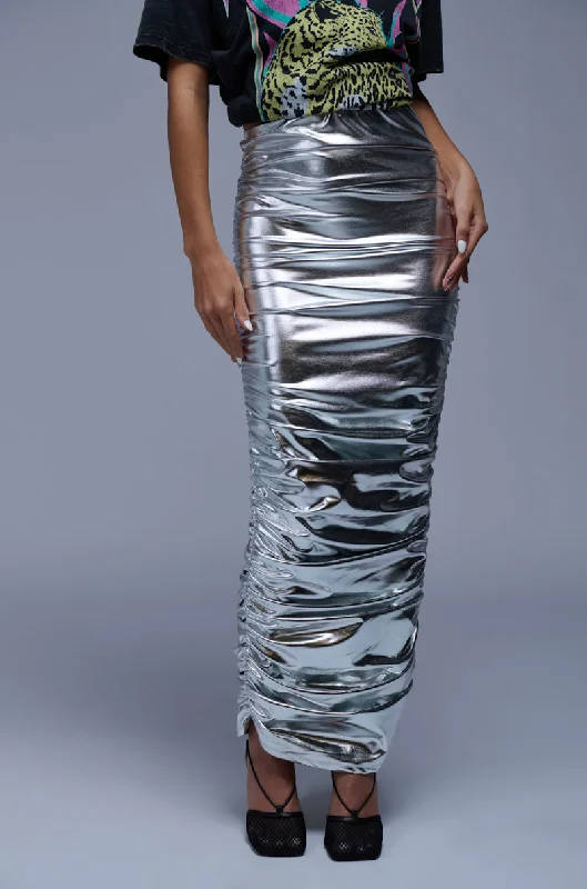 LUNA RUCHED METALLIC MAXI SKIRT