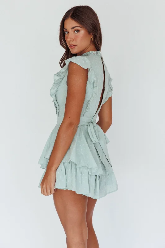 Nellie Lace Bust High Neck Romper Sage