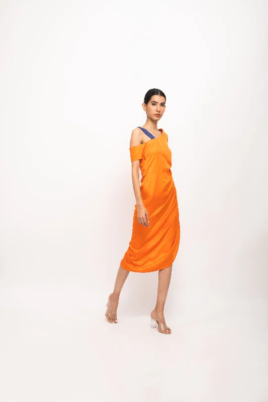 Orange-Blue Rouching Dress