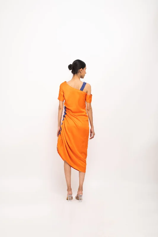 Orange-Blue Rouching Dress