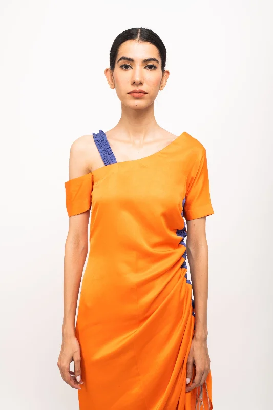 Orange-Blue Rouching Dress