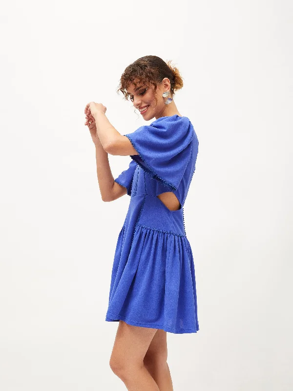 Women Royal Blue Side Cut Out Skater Dress