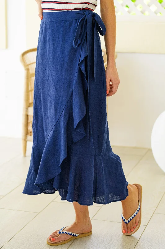 April Linen Wrap Skirt | Navy