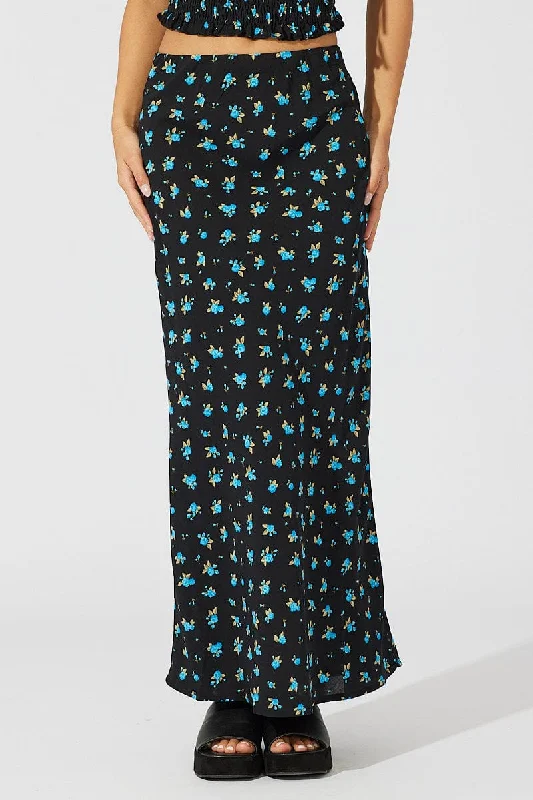 Blue Floral Slip Skirt Maxi