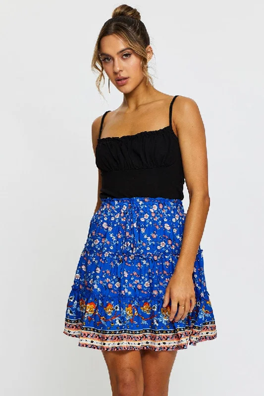 Boho Print Skater Mini Skirt