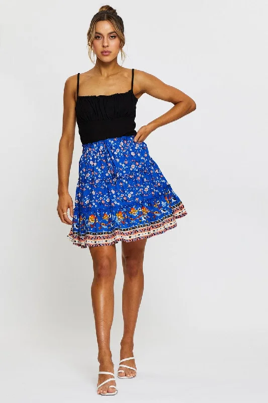 Boho Print Skater Mini Skirt