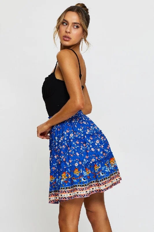 Boho Print Skater Mini Skirt