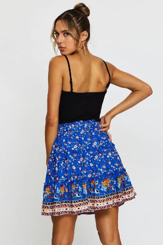 Boho Print Skater Mini Skirt