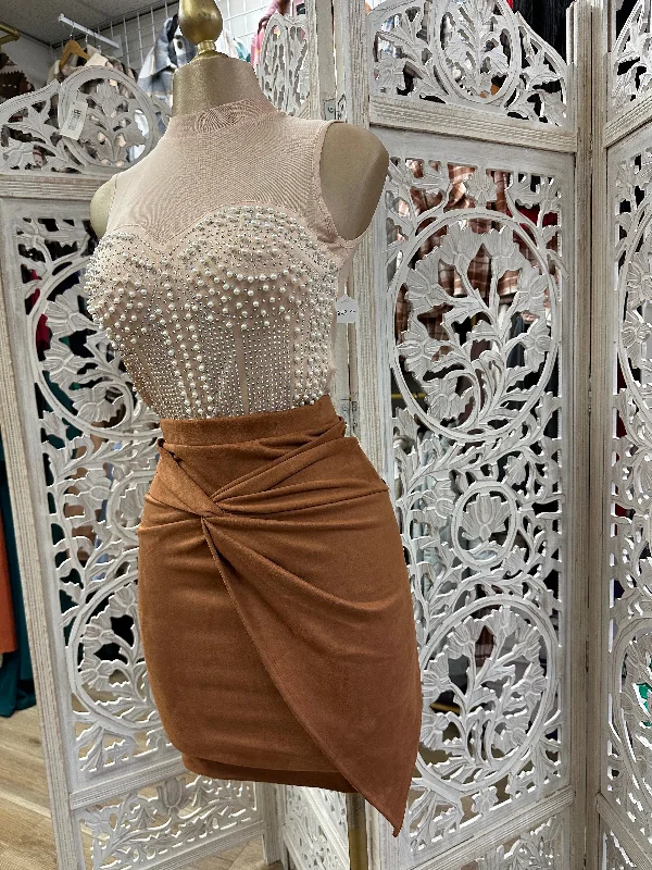 Brown Suede Knotted Skirt