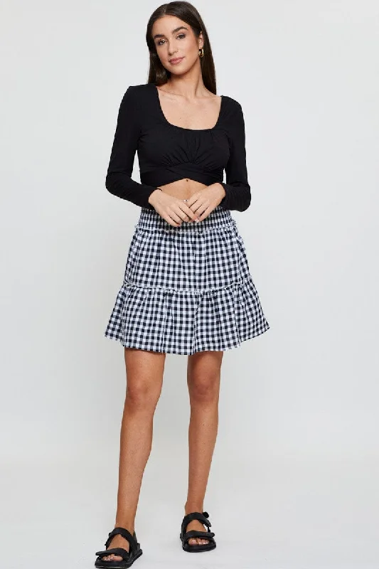 Check Flare Skirt Mini High Rise