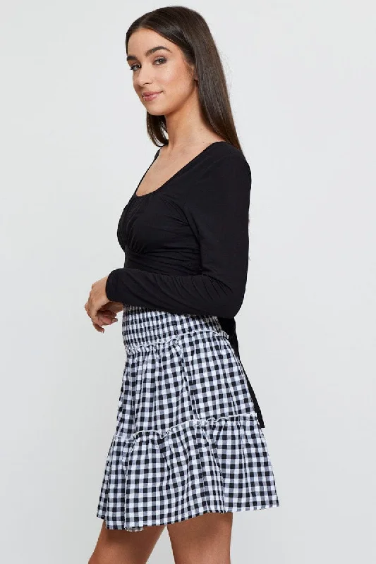 Check Flare Skirt Mini High Rise