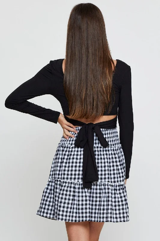 Check Flare Skirt Mini High Rise