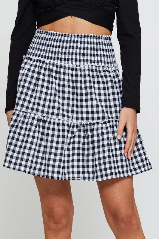 Check Flare Skirt Mini High Rise