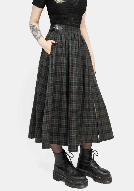 Nightingale Buckled Check Midi Skirt